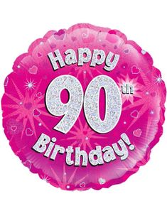 Happy 90th Birthday - Rosa Holografisk Folieballong 45 cm