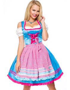 Lyxig Blå Dirndl Korsettklänning med Förkläde