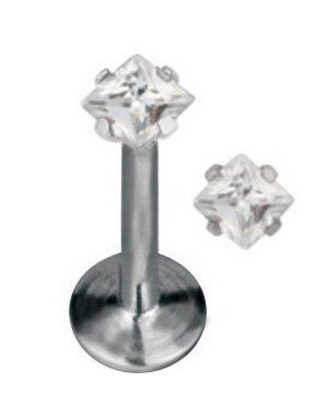 Labrett Piercing med Fyrkantig Klar Sten