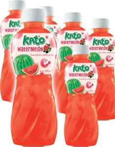 6 st Kato Fruit Juice Nata De Coco Watermelon - Juice med Vattenmelonsmak och Kokosgelébitar - Helt Paket 6x320 ml (Thailand)