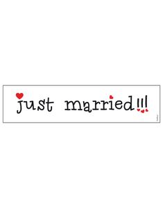 Just Married - Vit Pappskylt med Röda Hjärtan 50x11 cm