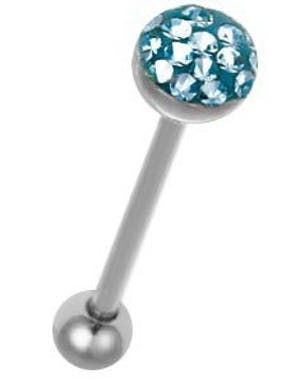 Tungpiercing med Glittrande Turkosa Stenar på Toppkulan
