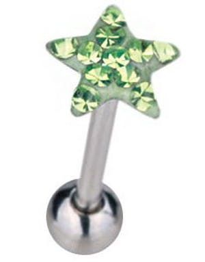 Tungpiercing med Stjärnformad GrönToppkula & Stenar