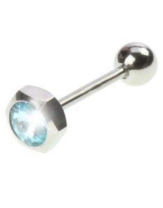 Tungpiercing med Sexkantig Toppkula & Blå Sten