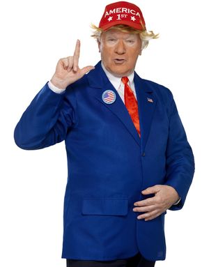 Donald Trump Set med Kostymjacka, Keps, Slips och Pin