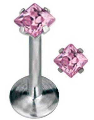 Labrett Piercing med Fyrkantig Rosa Sten