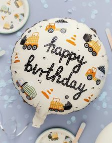 35 cm Happy Birthday Folieballong med Anleggsmaskinger - Little Builder