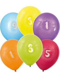 VÄLJ BLAND 10 TAL - 6 stk Flerfärgade Sifferballonger 30 cm
