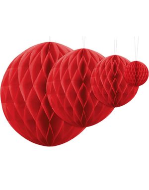 Rød Honeycomb Ball VELG STØRRELSE 10-40 cm