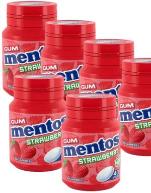 6 St Mentos Gum Strawberry Sugarfree - Sockerfri Tuggummi med Jordgubbssmak 56 Gram - Hela Lådan