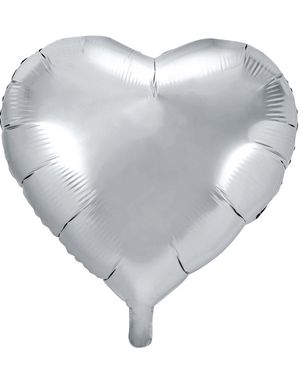 Stor Hjärtformad Silverfärgad Folieballong 61 cm