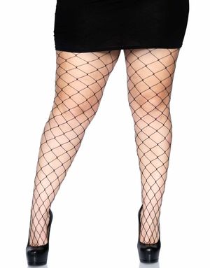 Svarta Nätstrumpbyxor med Stora Diamantrutor - Plus Size
