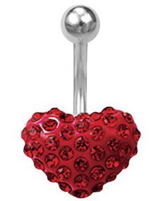 Hjärtformad Navelpiercing med Stenar - Röd
