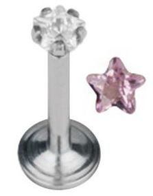 Labrett Piercing med Stjärnformad Rosa Sten