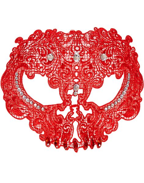 Röd Virkad Day of the Dead Ögonmask med Stenar