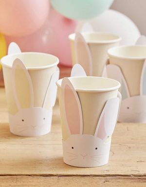 8 stk Pastellfargede Pop-Out Pappkrus med Kaninmotiv 266 ml - Eggciting Easter