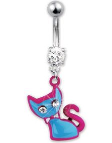 Freaky Kitty Navelpiercing - Blå/Rosa