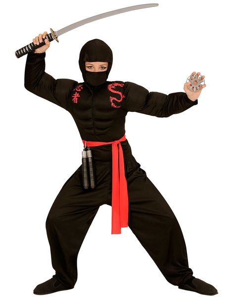 Svart Ninja Barnkostym med Muskeldräkt