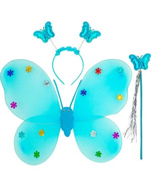 Blå Sommerfugl Vinger, Hårbøyle og Tryllestav til Barn