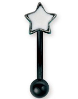 Svart Ögonbrynspiercing med Vit Stjärna - 1.2 x 8 mm