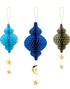 3 stk Eid Mubarak Hengende Honeycombs med Måne og Stjerner - 24 cm + 30 cm