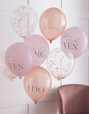 8 stk 30 cm Utdrikningslag Ballonger med Slagord og Konfetti- Blush Hen