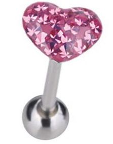 Tungpiercing med Hjärtformad Rosa Toppkula & Stenar
