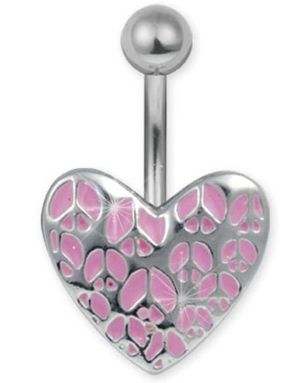 Navelpiercing i Stål med Rosa Fredstecken