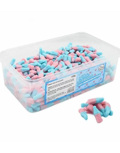 600 stk Sweetshop Fizzy Bubblegum Bottles - Låda med Sura Bubblegum-flaskor 1,02 kg