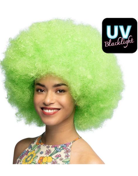 Stor Bustete UV Neongrønn Klovne-/Afroparykk