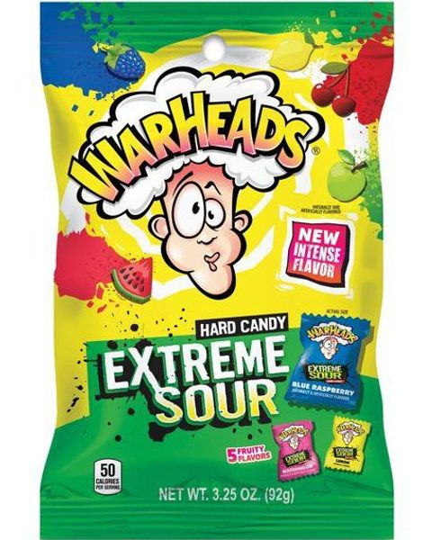 Warheads Extreme Sour Hard Candy - Kjempesure Sukkertøy med Forskjellige Fruktsmaker 28 gram (USA Import)