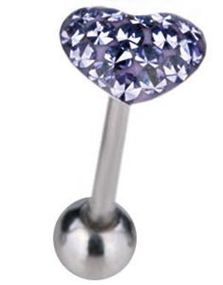Tungpiercing med Hjärtformad Lila Toppkula & Stenar