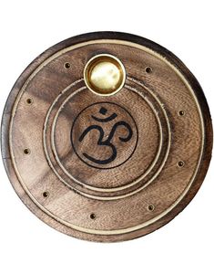 Rund Rökelsehållare i Mangoträ med Om-symbol - 10 cm