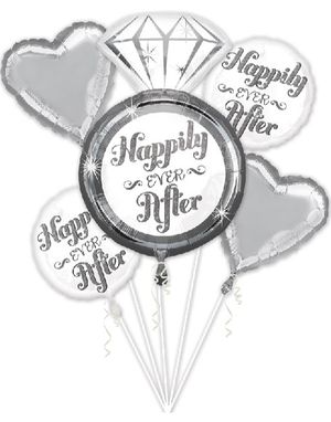 Happily Ever After - Silverfärgad Ballongbukett med 5 Folieballonger