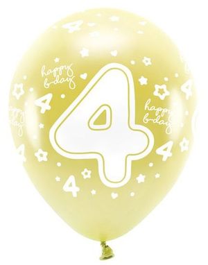 4 Tall - 6 stk Lys Metallisk Gull Tallballonger 33 cm - ECO Ballonger