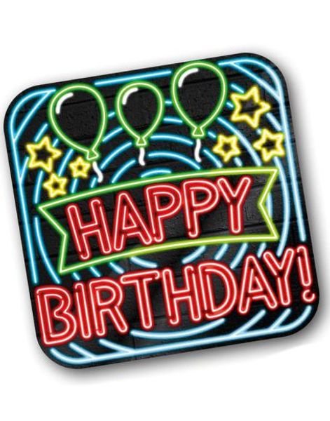 STORT Happy Birthday Pappskilt 50x50 cm - Neon Party