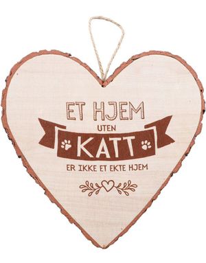 "Et Hjem Uten Katt Er Ikke Et Ekte Hjem" Hjerteformet Skilt i Tre 15x15 cm
