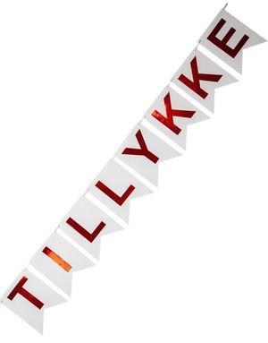 "Tillykke" Flaggbanner med Skinnende Røde Bokstaver 3,6 meter