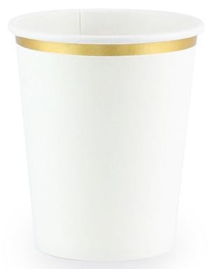 6 stk Hvite Pappkrus med Gullkant 220 ml