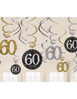12 st 60-års Födelsedag Multifärgade Hängande Swirls