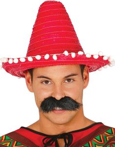 Liten Röd Sombrero med Vita Tofsar 33 cm