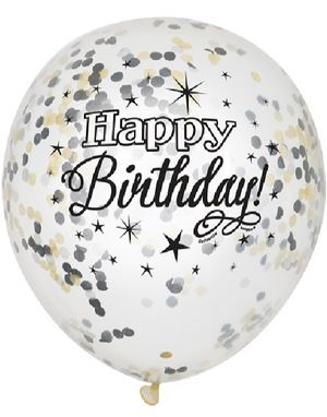 6 stk 30 cm Happy Birthday Svarta Konfettiballonger