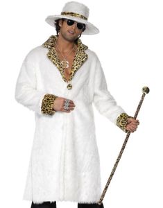 Vit Pimp-dräkt med leopardmönster för män - Medium