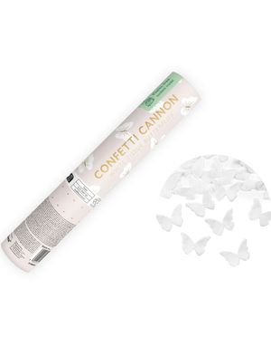 Konfettikanon med Hvite Sommerfugler 20cm