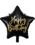 Happy Birthday! - Stjerneformet Svart Folieballong med Metallisk Gullskrift 40 cm