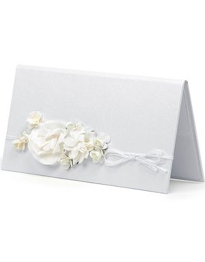 Hvitt Pengekort Pyntet med Blomster og Bånd
