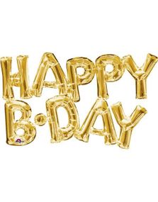 Happy B*day - Gullfarget Folieballonger 76x48 cm