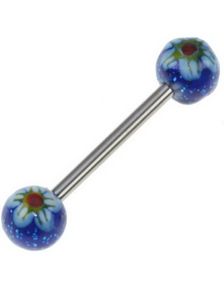 Flower Dark Blue - Handmålad Tungpiercing