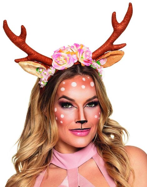Sött Rådjur - Diadem med Öron, Horn och Blommor