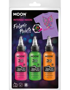 3 stk Neon UV/Blacklight Textilfärg i Rosa, Orange och Grön 30 ml